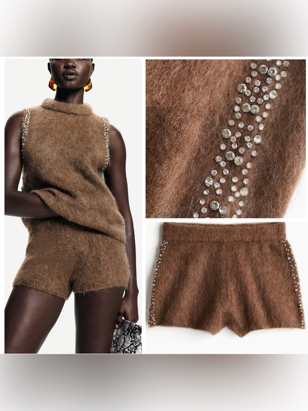 NWOT H&M Edition Rhinestone-Embellished Mohair-Blend Mini Shorts Limited Edition